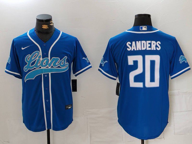 Men Detroit Lions #20 Sanders Blue Second generation joint name 2024 Nike Limited NFL Jersey style 1